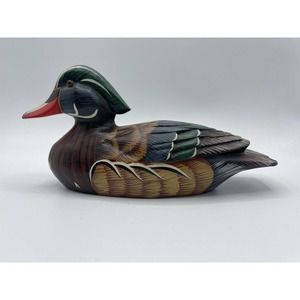 Vintage Wood Duck Drake Decoy Hand Carved Unsigned Decor Vibrant Chip